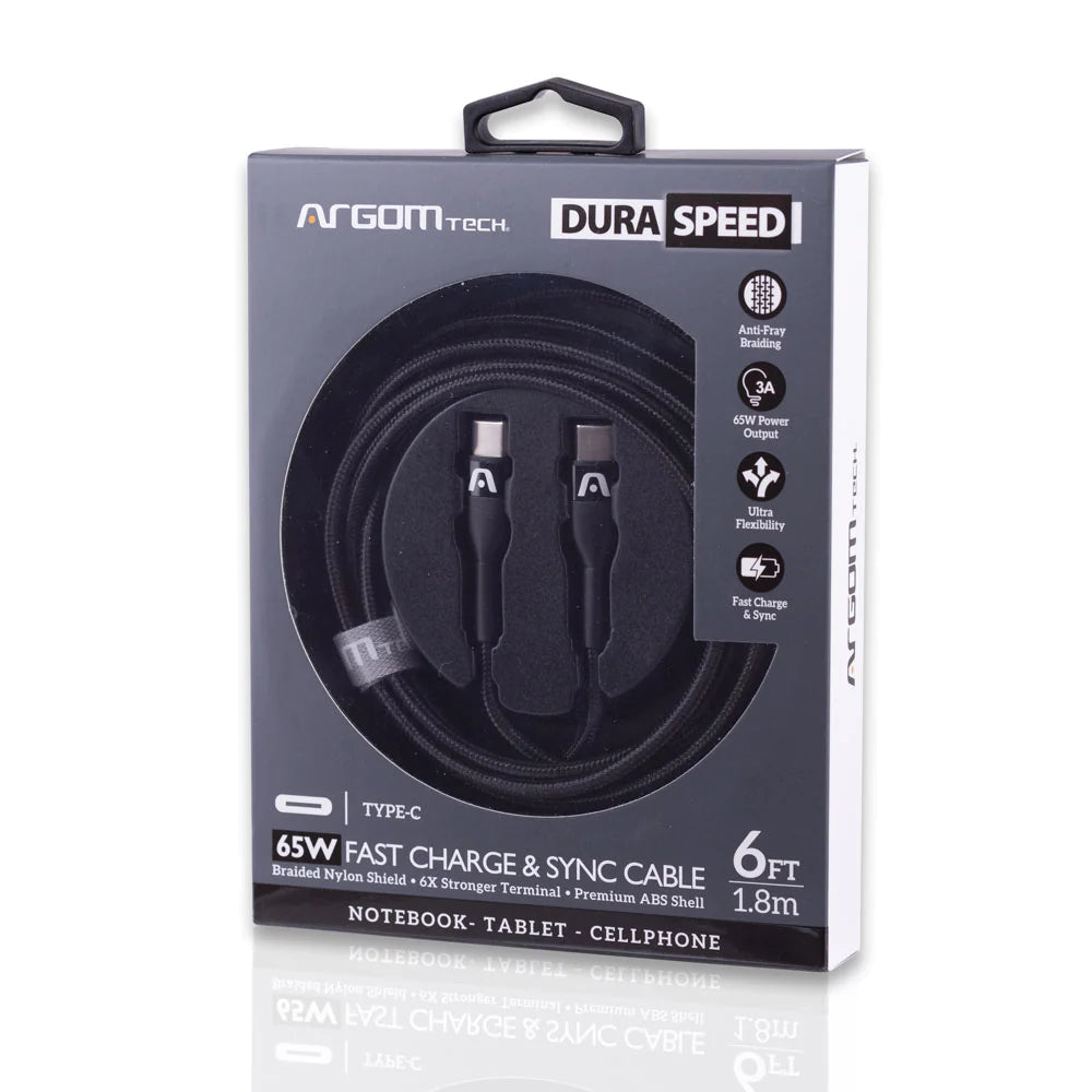Cable Tipo C A Tipo C 65 W Nylon Trenzado 1.8mts Argomtech Negro (+IVA)
