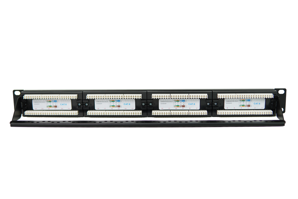 Patch Panel 24 Puertos Cat6 Rackeable Netlinks con soporte para cables (+IVA)