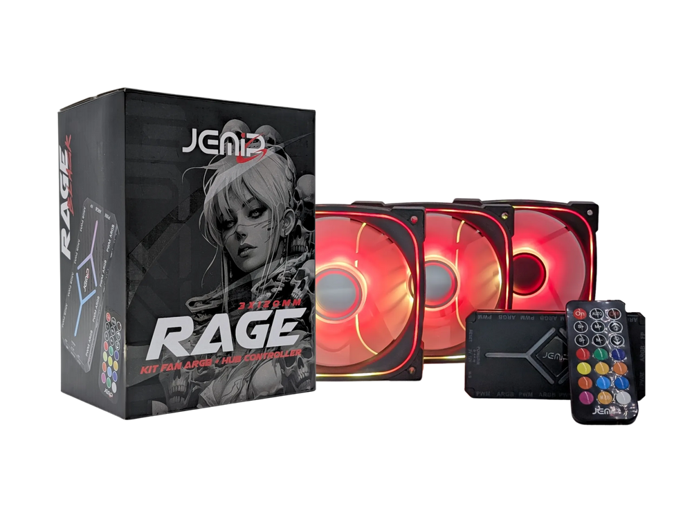 Fan Cooler Kit 3 en 1 Jemip Rage + Hub + Control Remoto 3x12cm (ARGB) Negro