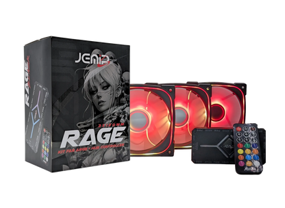 Fan Cooler Kit 3 en 1 Jemip Rage + Hub + Control Remoto 3x12cm (ARGB) Negro
