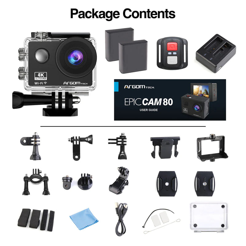 Camara ArgomTech 4k 16mp Wifi Con Control y Accesorios tipo GoPro