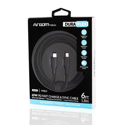 Cable Tipo C A Tipo C 65w Silicon Flexible 1.8mts Argomtech Negro (+IVA)