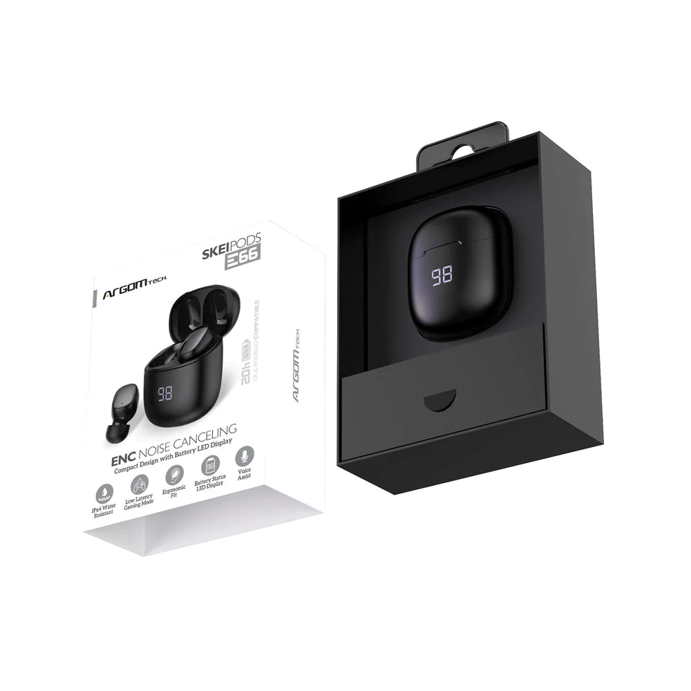 Audífonos Inalámbrico Bluetooth Argomtech Skeipods Enc E66 Negro (+IVA)