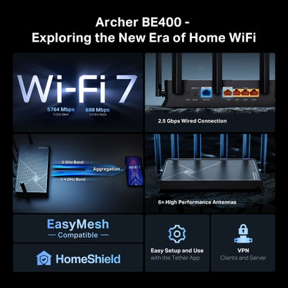 Router WiFi 7 BE6500 TP-Link Archer BE400 6,5Gbps