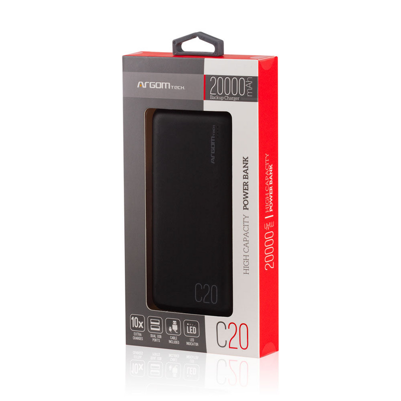 Cargador Power Bank Argom C20 20000 Mah Negro Portátil