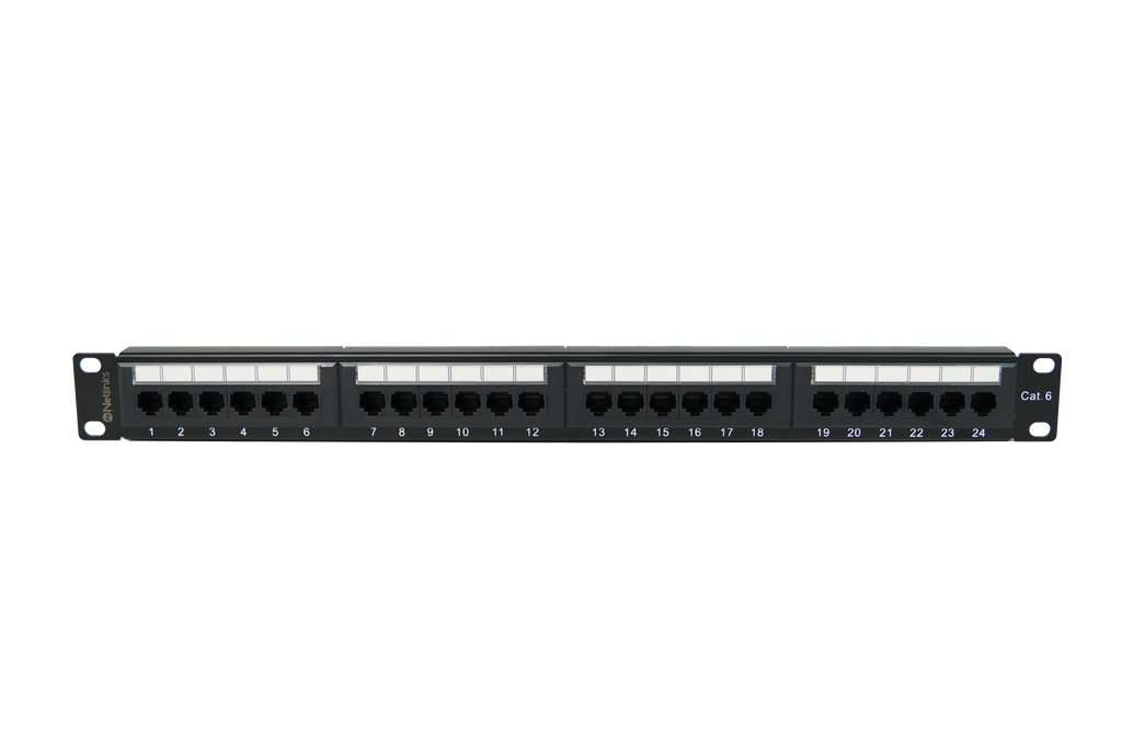 Patch Panel 24 Puertos Cat6 Rackeable Netlinks con soporte para cables (+IVA)
