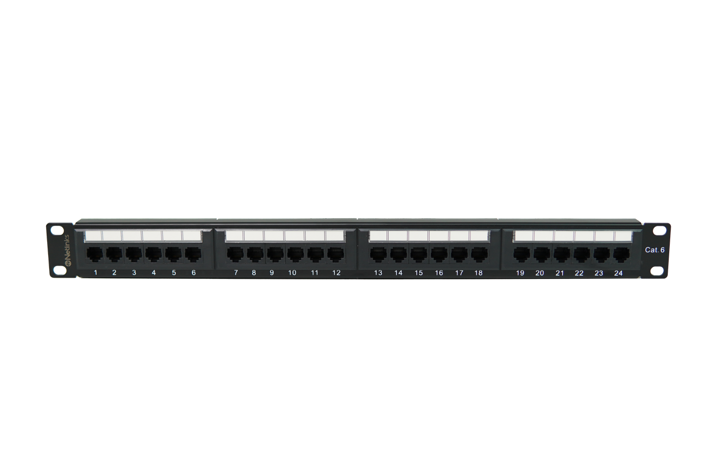 Patch Panel 24 Puertos Cat6 Rackeable Netlinks con soporte para cables (+IVA)