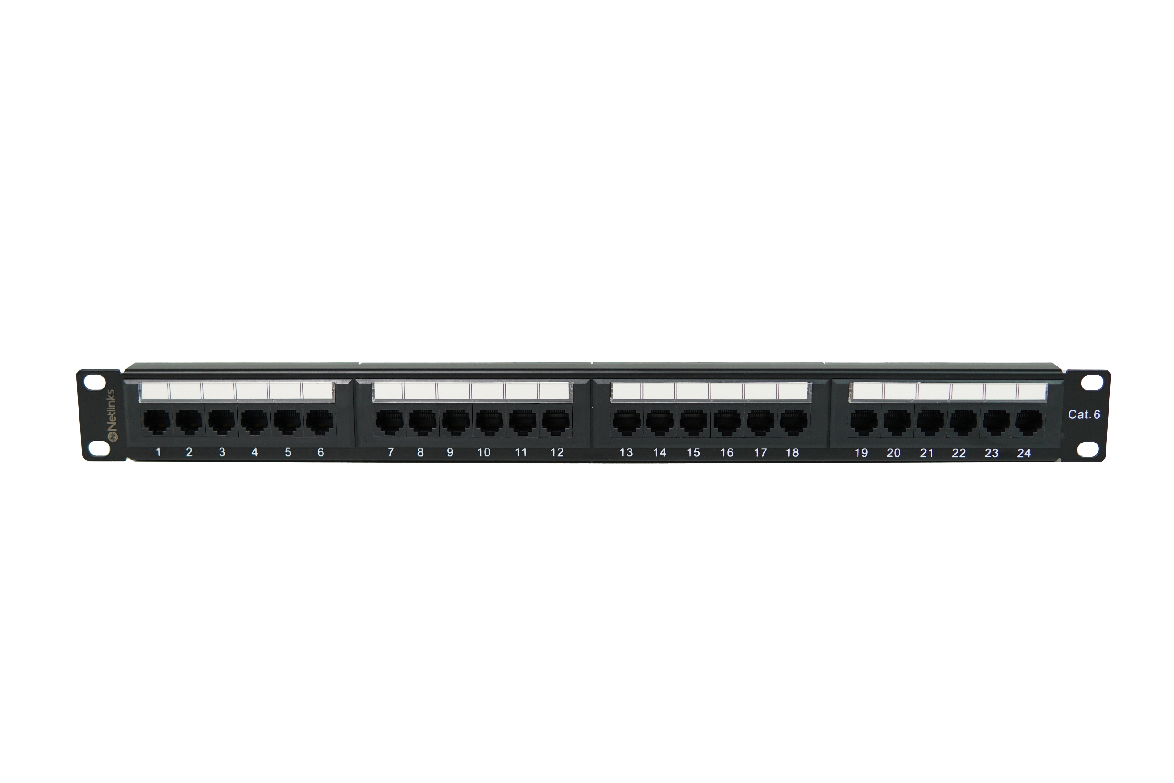 Patch Panel 24 Puertos Cat6 Rackeable Netlinks con soporte para cables (+IVA)