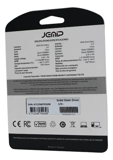 Disco Duro Solido Ssd 512gb Jemip 2.5 Sata (+IVA)