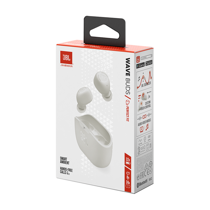 Audífonos Inalámbricos JBL Wave Buds Bluetooth 5.3 IP54 Resistente al Agua Blanco