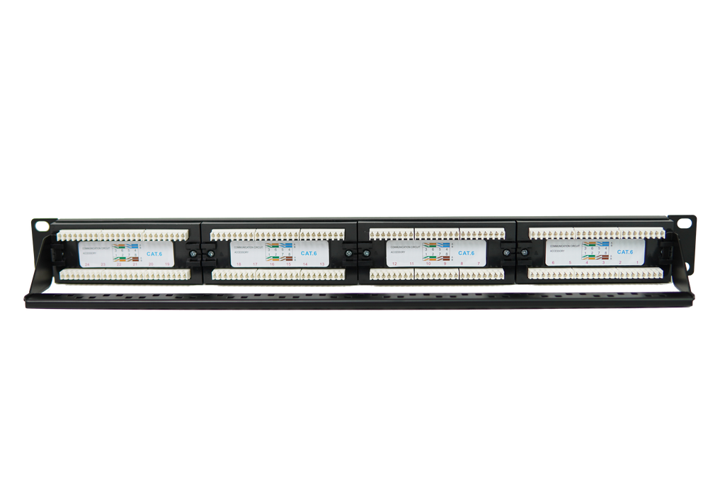 Patch Panel 24 Puertos Cat6 Rackeable Netlinks con soporte para cables (+IVA)