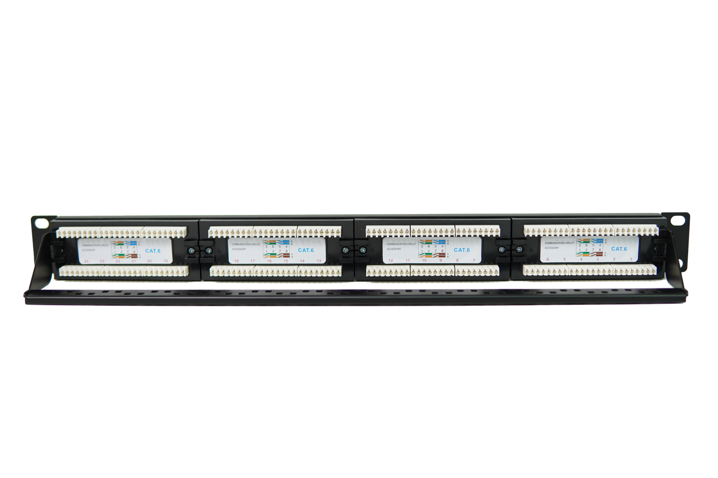 Patch Panel 24 Puertos Cat6 Rackeable Netlinks con soporte para cables (+IVA)