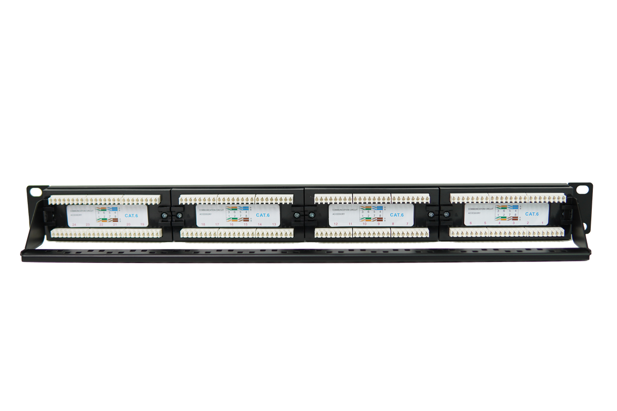 Patch Panel 24 Puertos Cat6 Rackeable Netlinks con soporte para cables (+IVA)