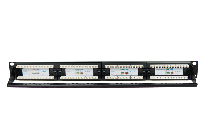 Patch Panel 24 Puertos Cat6 Rackeable Netlinks con soporte para cables