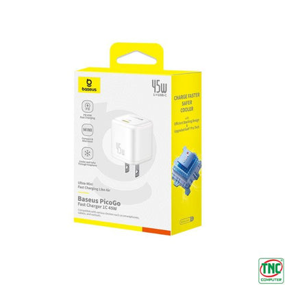 Cargador De Pared Baseus PicoGo Carga Rápida 1C 45W Blanco