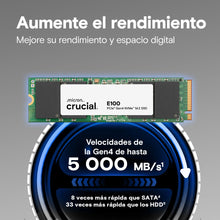 Disco Solido SSD 480 GB Crucial E100 NVMe PCIe 3.4 Gen4 M.2 2280