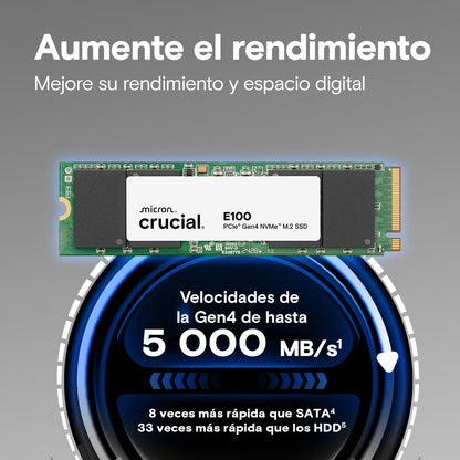 Disco Solido SSD 480 GB Crucial E100 NVMe PCIe 3.4 Gen4 M.2 2280