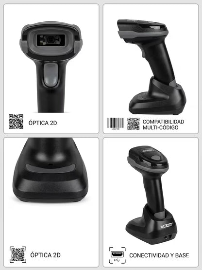 Lector de Código de Barras 2D VOEST-1075W Inalámbrico (USB + 2.4GHz + BT) 2 Años de Garantía