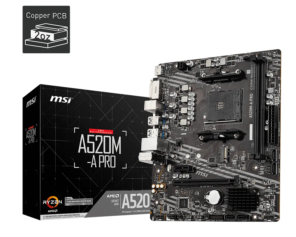 Tarjeta Madre MSI A520M-A PRO MATX SOCKET AMD4 DDR4 HDMI-DVI