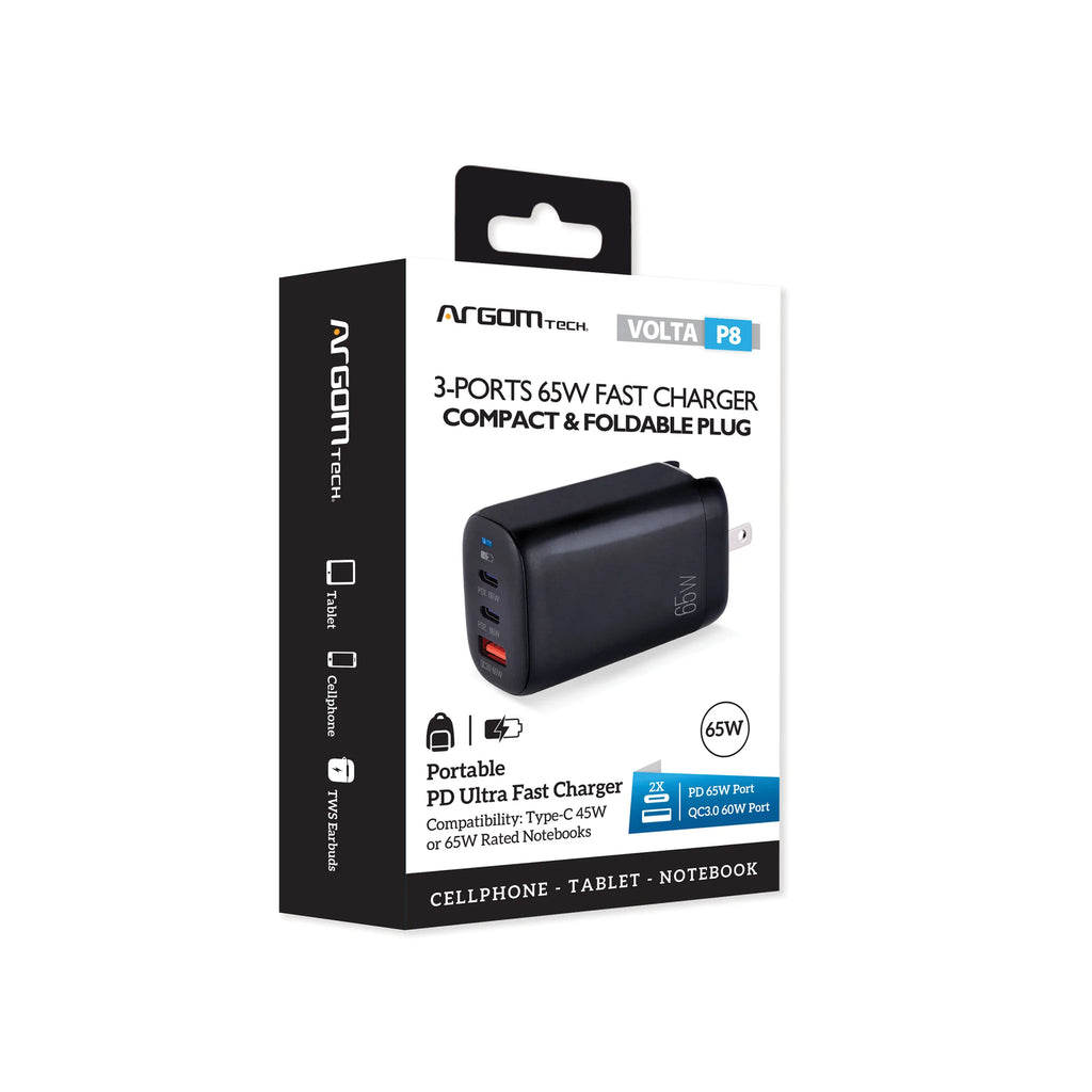 Cargador De Pared Plegable Usb Y 2 Tipo C De 65 W Argom Tech (+IVA)