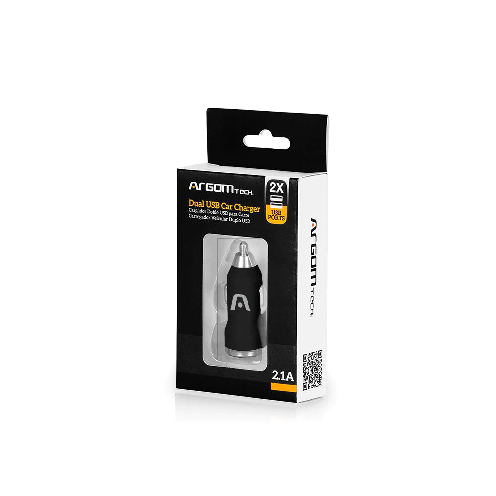 Cargador De Carro Dual 1 Y 2.1 A Argom Tech Negro (+IVA)