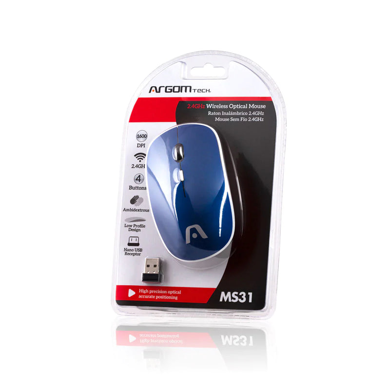 Mouse Óptico Inalambrico 2.4ghz Usb Ms31 Argom Tech Azul