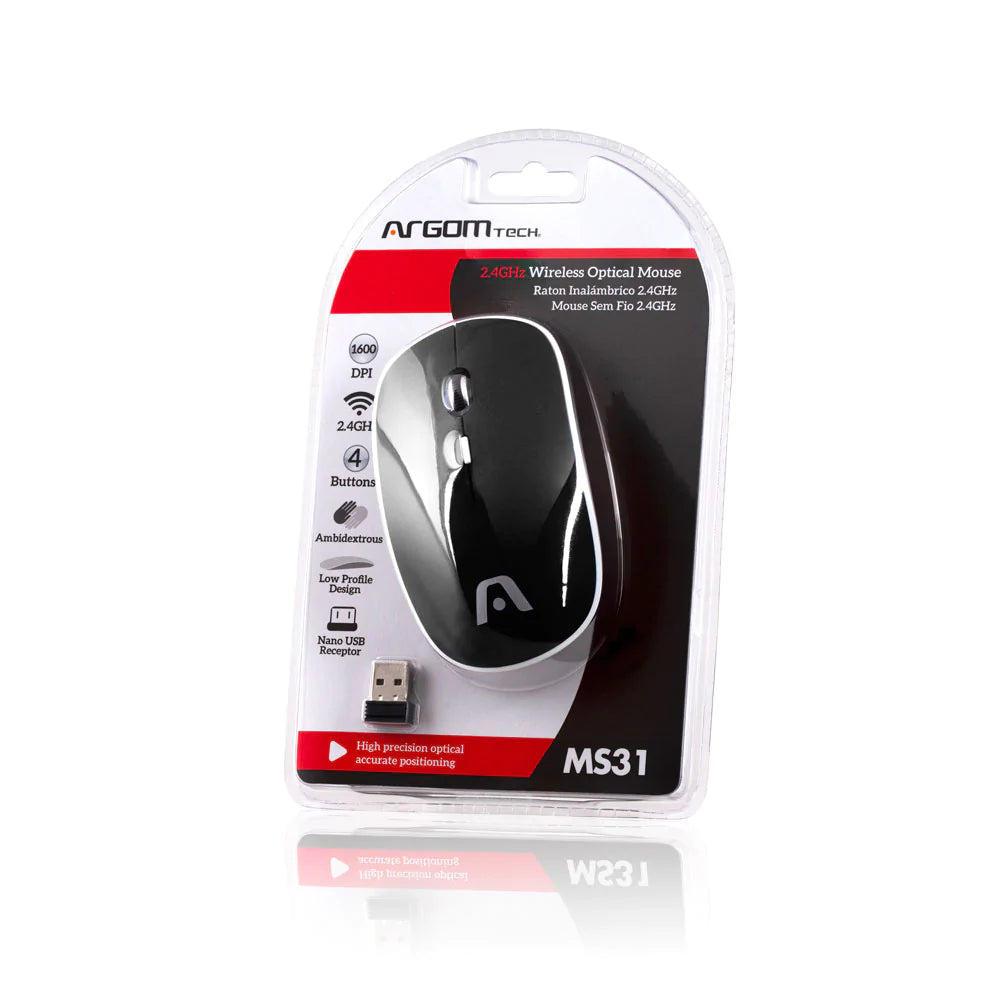 Mouse Óptico inalambrico 2.4Ghz Usb MS31 Argom Tech Negro (+IVA)