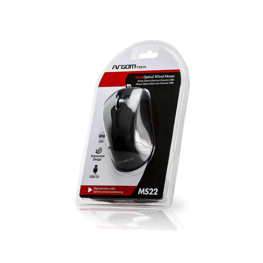 Mouse Óptico Maxi Cable Usb Ms22 Argom Tech Negro (+IVA)
