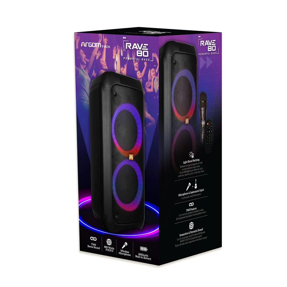 Corneta Amplificador con Micrófono Inalámbrico Bluetooth Usb 80w Argomtech RAVE 80 (+IVA)