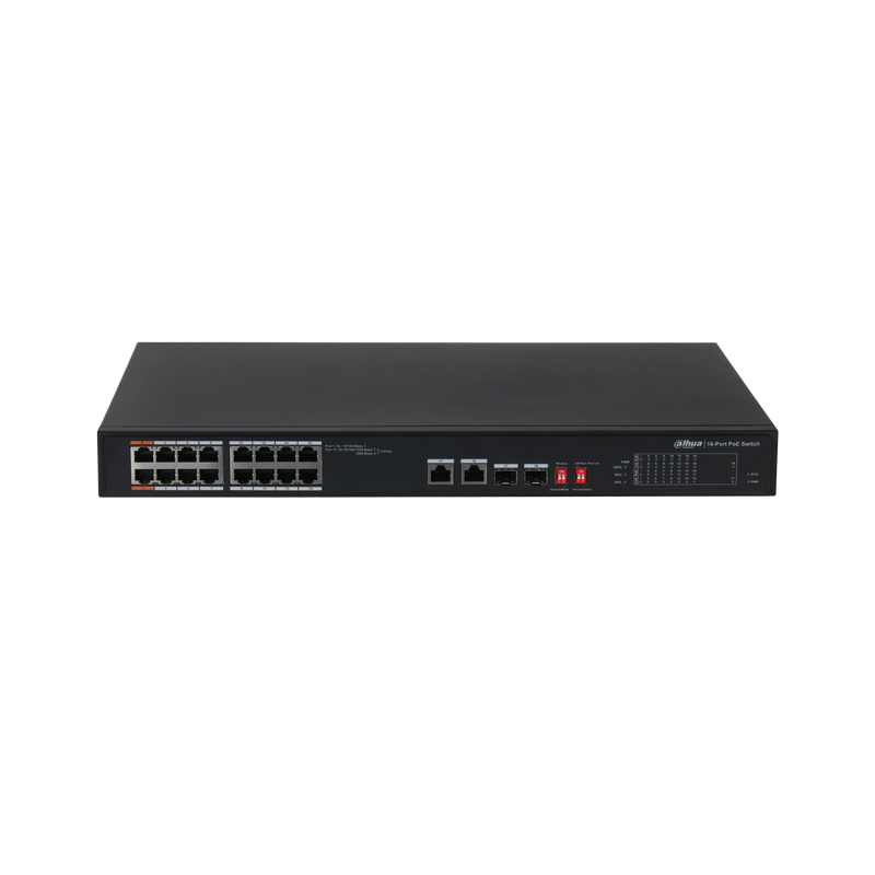 Switch 16 Puertos Dahua 10/100 Poe Rack Dh-pfs3218-16et-135