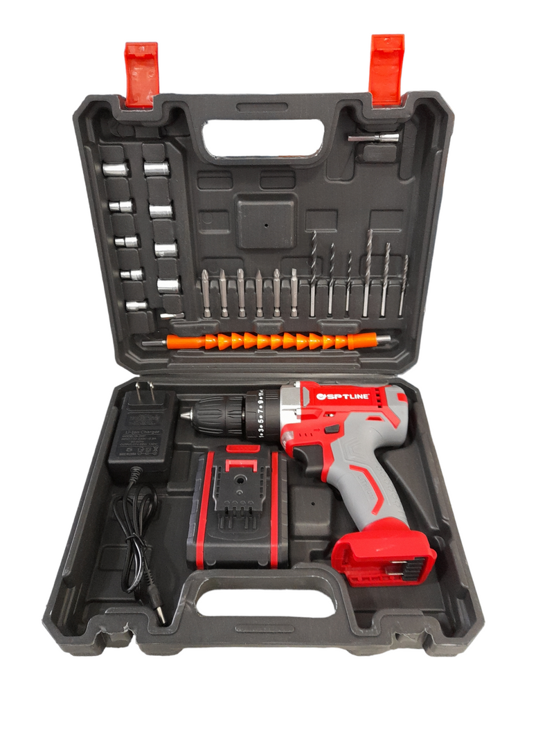 Taladro Inalámbrico Sptline Con 1 Batería Accesorios Y Maletín