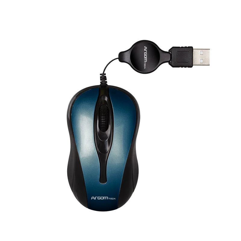 Mouse Óptico Cable Retráctil Argom Tech Azul