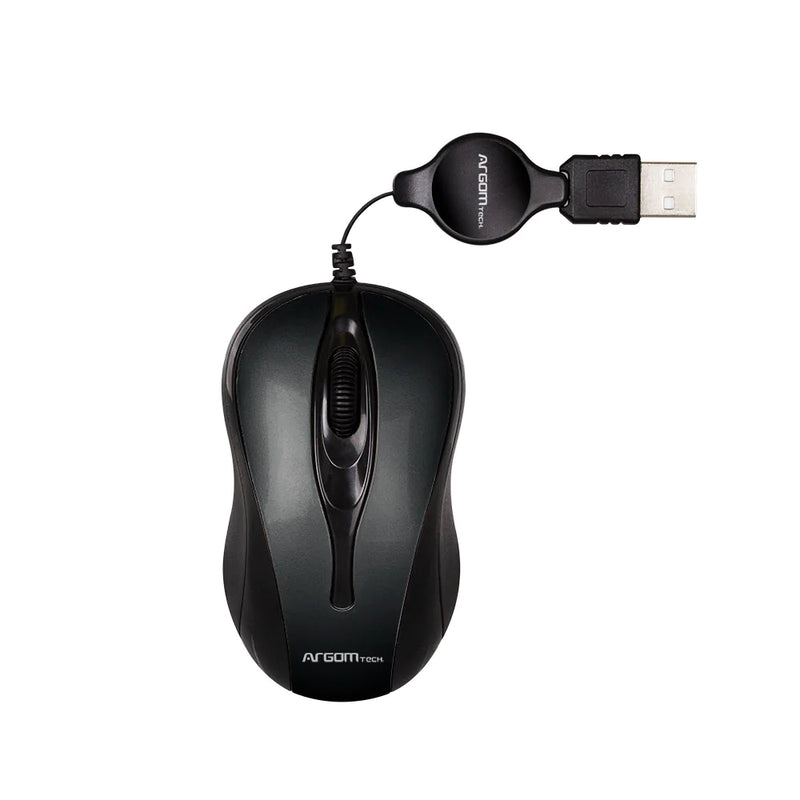 Mouse Óptico Cable Retráctil Argom Tech Negro